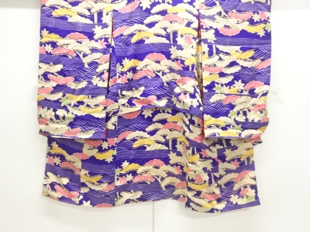 JAPANESE KIMONO / ANTIQUE KIMONO / SILK / KINSHA / WAVE & PINE